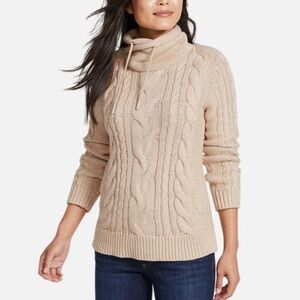 L.L. Bean Women's Mixed Cable Funnel Neck Sweater